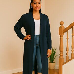 Navy Long Knit Coat | Belted Cardigan Duster | Luxe Boutique Outerwear